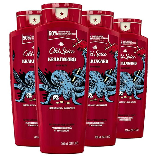 Old Spice Body Wash for Men, Krakengard, Long Lasting Lather, 24 FL OZ (Pack of 4)-Velvo Beauty