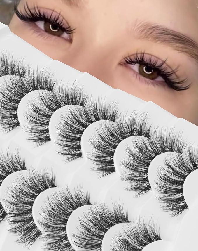 Onlyall False Eyelashes Natural Lashes Wispy Lashes Natural Look False Eyelashes Natural Flared Eyelashes False Eye Lashes Fluffy Lashes 7 Pairs A28-Velvo Beauty