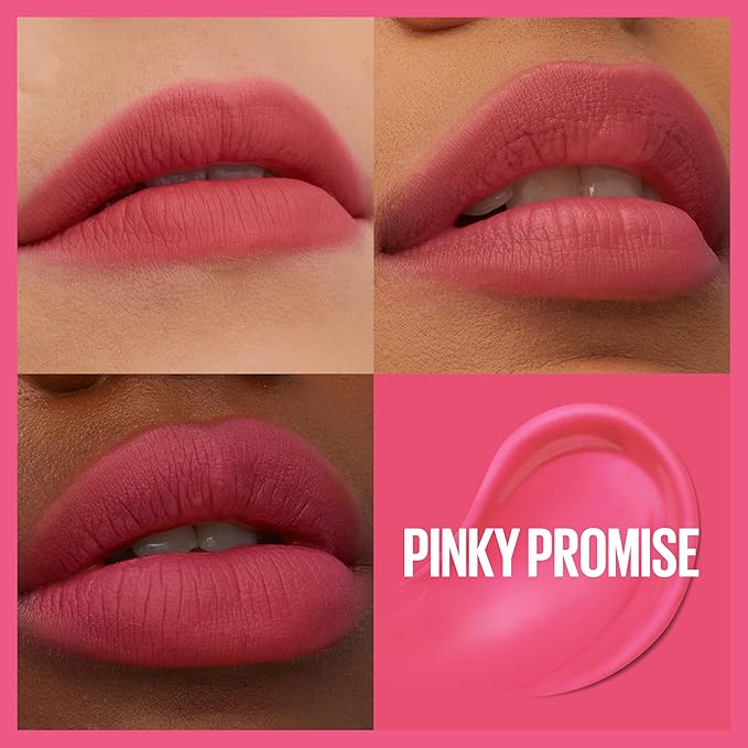 Maybelline Super Stay Teddy Lip Tint, Long Lasting Matte Lipstick For Up To 12HR Wear, Pinky Promise, 1 Count-Velvo Beauty