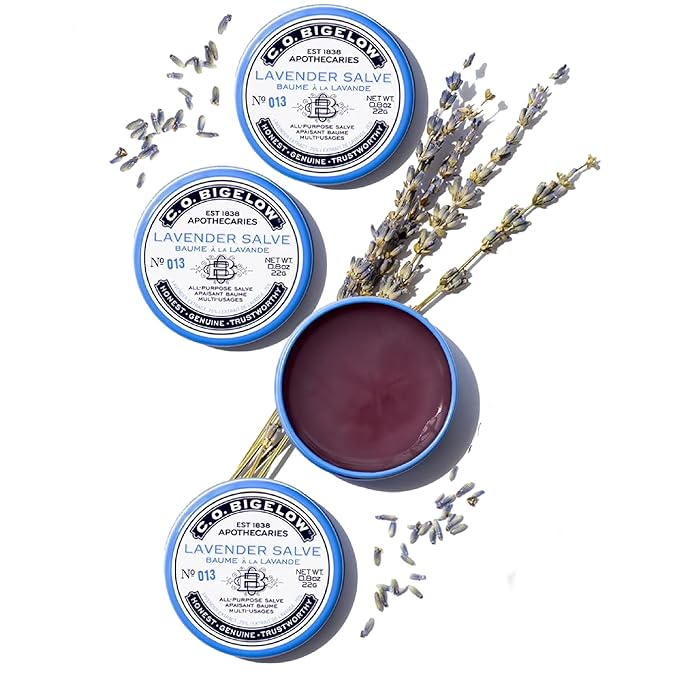 C.O. Bigelow All Purpose Salve Lip Balm Tins, Lavender Salve Pack of 3 for Chapped Lips & Dry Skin - Moisturizing Lip, Cuticle and Skin Salves, 0.8 oz each-Velvo Beauty