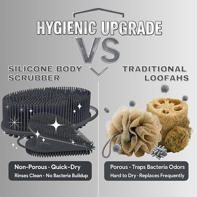 Avilana Silicone Body Scrubber – Gentle Shower Brush & Loofah Alternative- Food Grade & Lab Tested – Fast-Drying, Hygienic, BPA-Free Silicone Body Gentle Exfoliator (Dark Gray, Body & Face)-Velvo Beauty