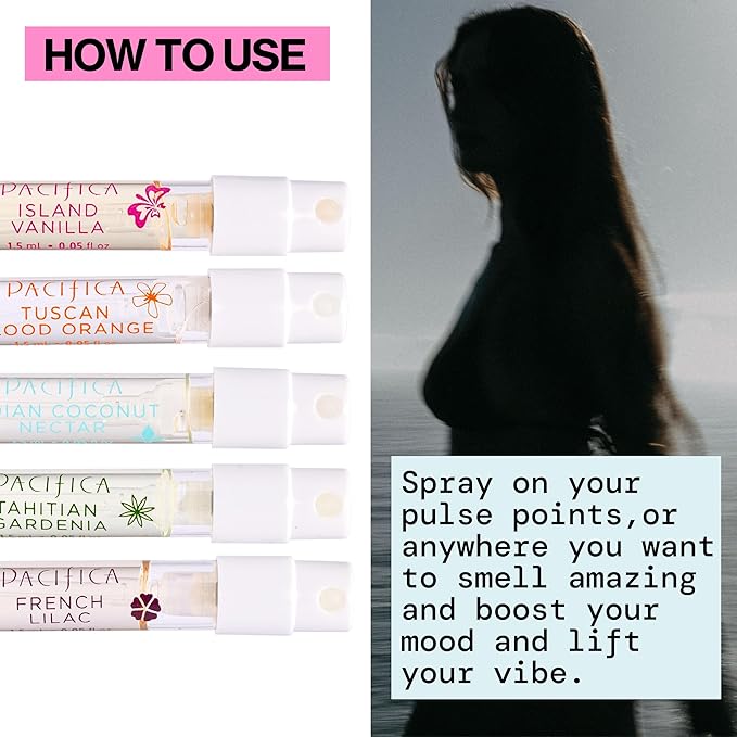 Pacifica Beauty, Wanderlust Spray Perfume Trial Set, Island Vanilla, 5 Scents, Fragrance Sampler Gift Set, Natural & Essential Oils, Clean, Vegan & Cruelty Free-Velvo Beauty