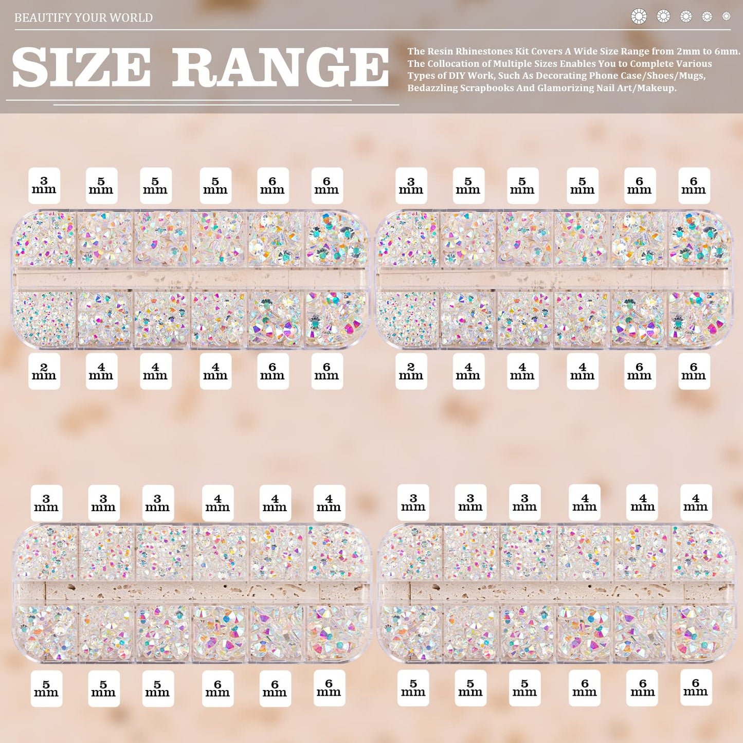 7000PCS Resin Rhinestones with Tweezers for Crafting, 2/3/4/5/6mm Flatback Jelly Rhinestones, 4 Box Transparent AB Non Hotfix Crystal Gems for DIY Crafts Mugs Tumblers Clothes Makeup Nail-Velvo Beauty