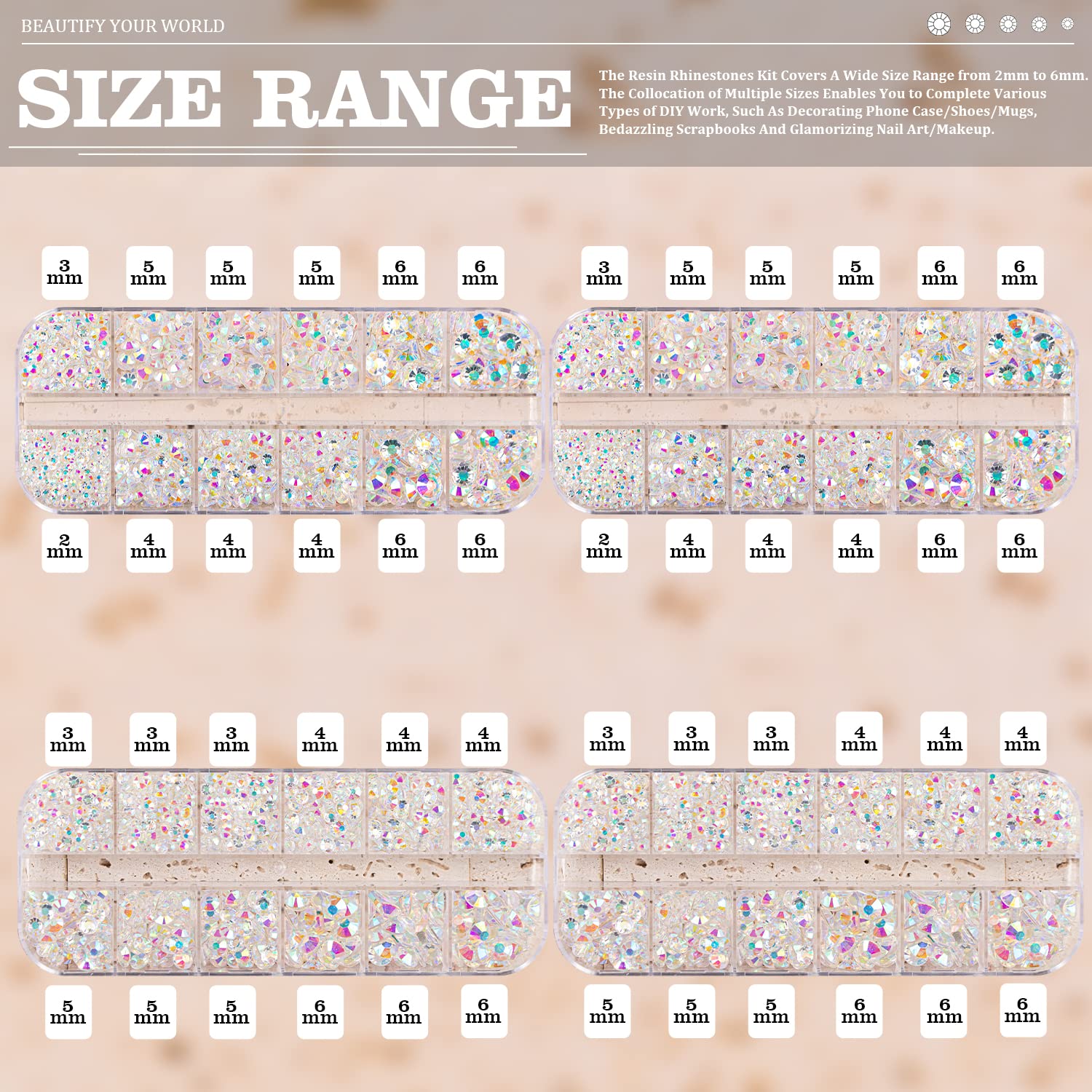 7000PCS Resin Rhinestones with Tweezers for Crafting, 2/3/4/5/6mm Flatback Jelly Rhinestones, 4 Box Transparent AB Non Hotfix Crystal Gems for DIY Crafts Mugs Tumblers Clothes Makeup Nail-Velvo Beauty