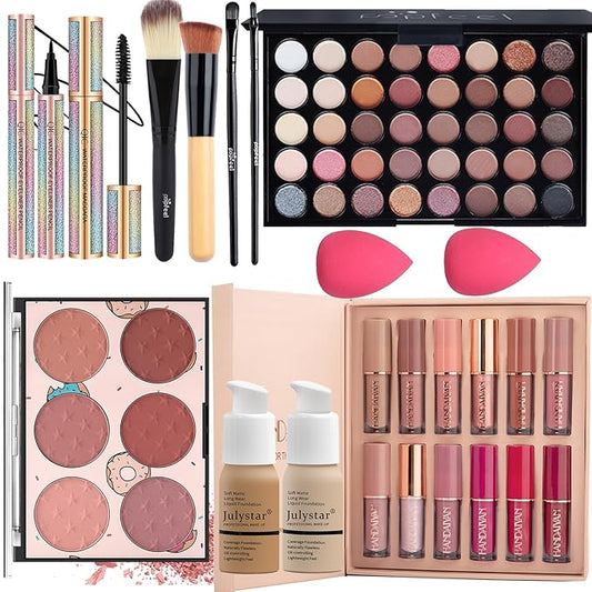 Makeup Kit for Women Full Kit, All in One Makeup Gift Set, Make up Kits for Beginners and Professionals - Eyeshadow Palette, Liquid Lipstick, Mascara, Blush, Eyeliner, Foundation, Brush-Velvo Beauty