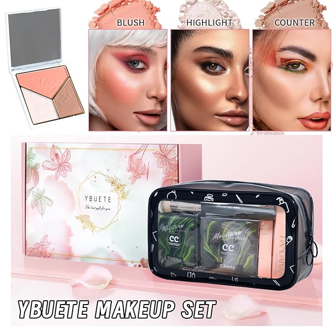 Makeup Set Kit for Women Full Kit, Makeup Present for Women Teen Girl, Eyeshadow CC Cream Face Primer Brush 3 in 1 Palette Lip Gloss, Eyebrow Soap Mascara Eyeliner Makeup bag-Velvo Beauty