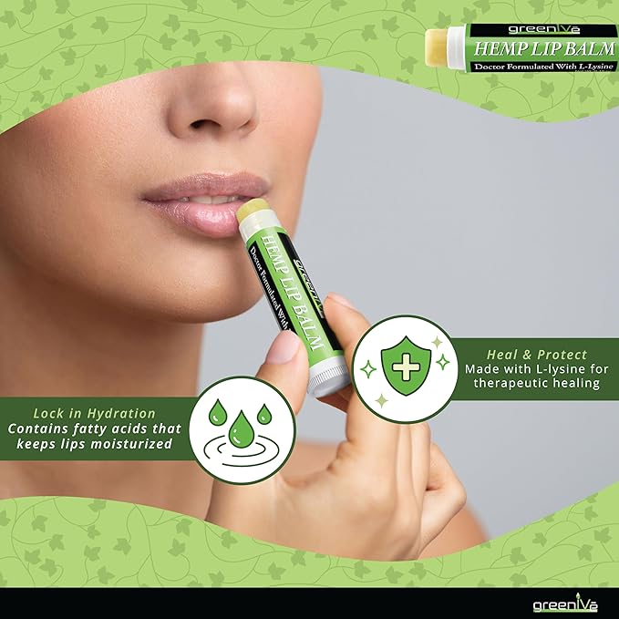 GreenIVe Hemp Lip Balm, Vegan, Omegas 3 & 6, Vitamin E, L-Lysine, Hydrating Handcrafted (1)-Velvo Beauty