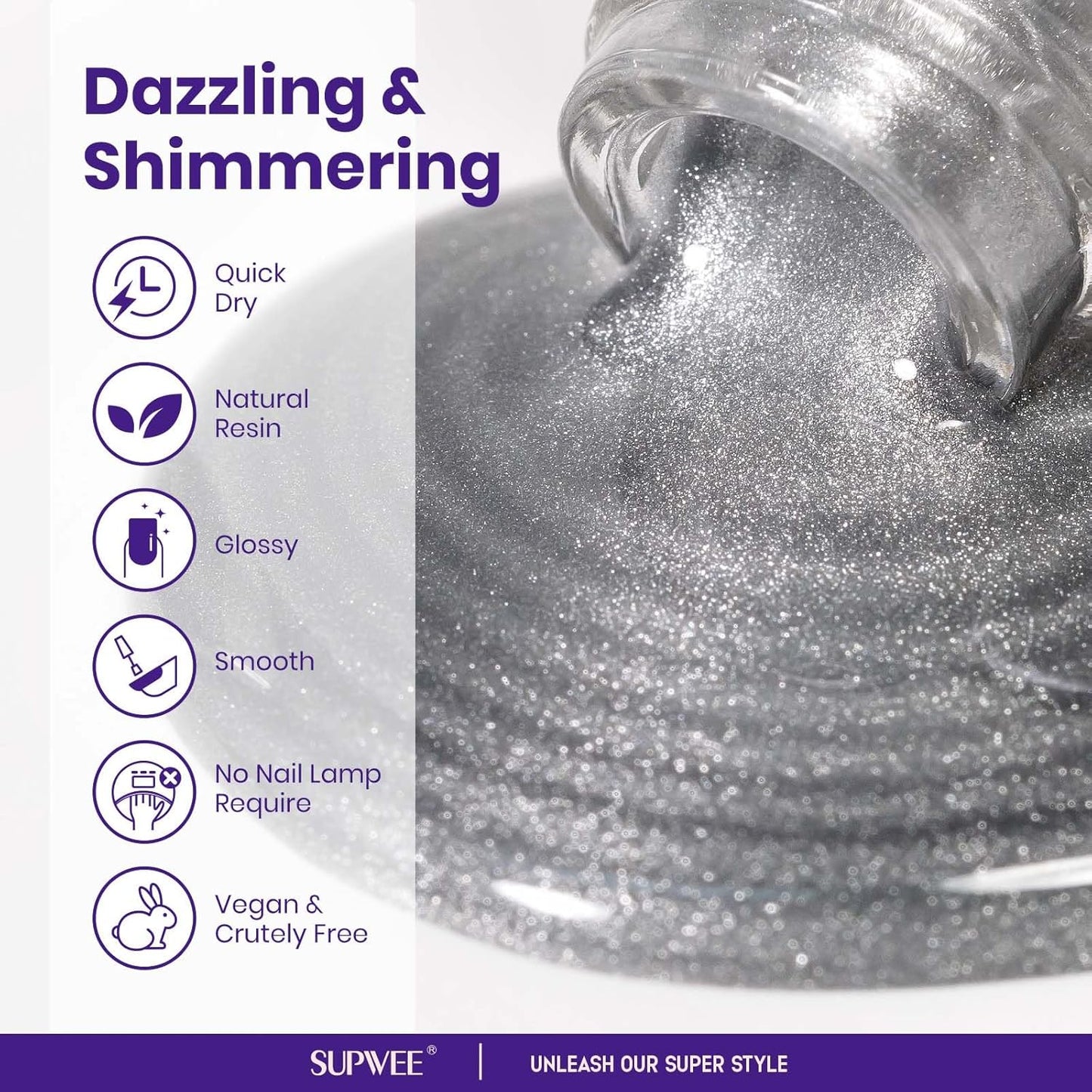 Quick Dry Cat Eye Nail Polish, Silver Magnetic Nail Polish Shimmer Glitter with Magnet High Glossy Fingernail Air Dry Fast Manicure DIY Salon Fall Colors-Velvo Beauty