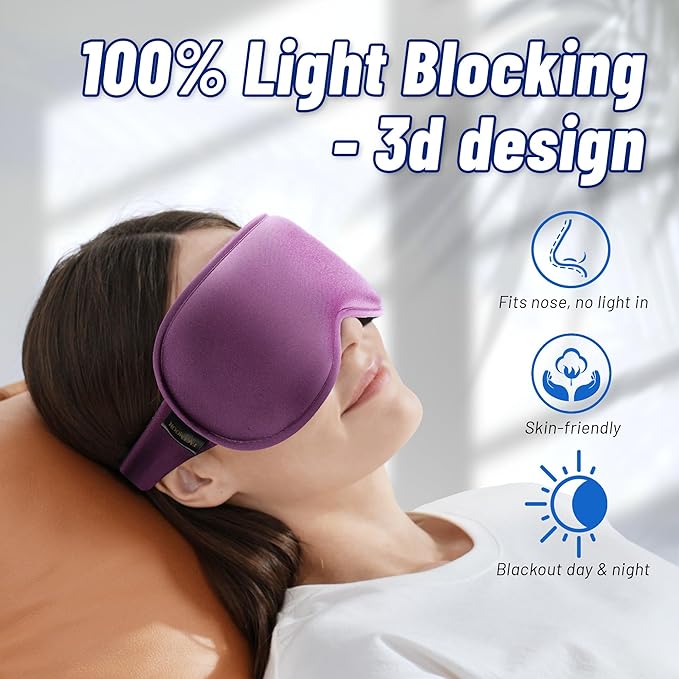 Cooling Gel 3D Sleep Eye Mask-Weighted Blackout Sleep Mask & Cold Compress for Dark Circles, Dry Eyes, and Puffiness - Comfortable, Eyelash-Friendly, Reusable for Relaxing Sleep-Purple-Velvo Beauty