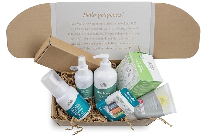 Earth Mama Pregnancy Pampering Gift Set|Organic Body Wash, Belly Butter, Lip Balm Set, Mini Deodorant Pack, Herbal Tea, Belly Oil & Sunscreen, 7 Pcs-Velvo Beauty