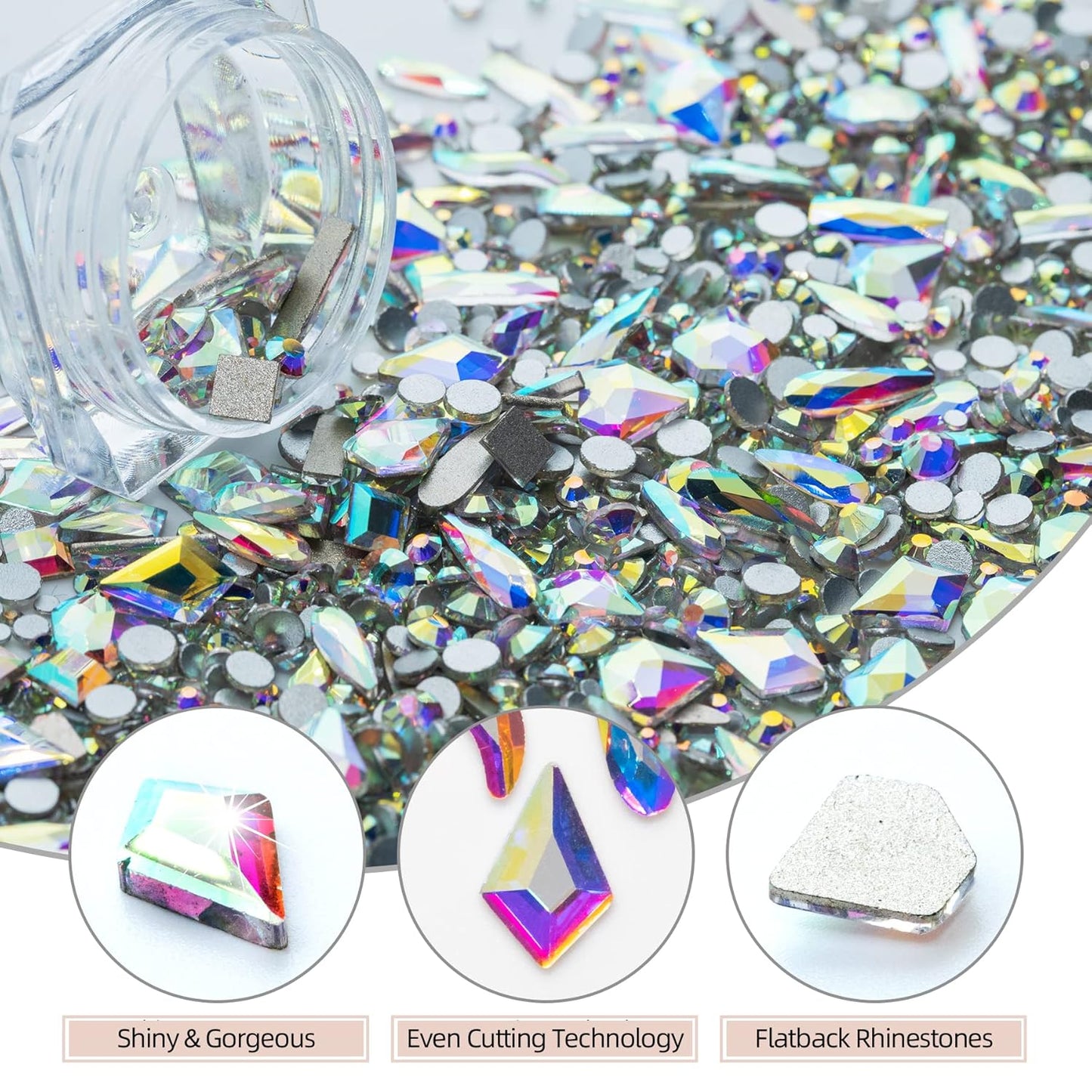 Nail Art Rhinestones, Nail Gems and Rhinestones Kit with Wax Pencil Flatback AB Rhinestones for Nails, Crafts, Makeup, Face, Clothes, Shoes-Velvo Beauty