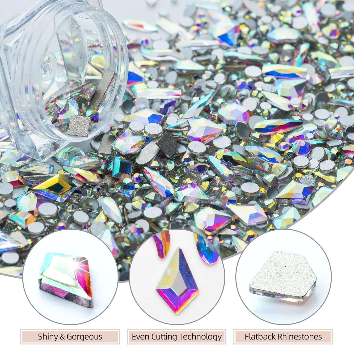 Nail Art Rhinestones, Nail Gems and Rhinestones Kit with Wax Pencil Flatback AB Rhinestones for Nails, Crafts, Makeup, Face, Clothes, Shoes-Velvo Beauty