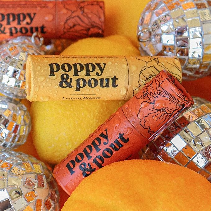 Poppy & Pout Lemon Bloom Jumbo Lip Balm | All Natural Lip Balms & Moisturizers | Hydrates with Beeswax, Vitamin E, Organic Coconut Oil | Cruelty-Free | Lip Balm in Recyclable Cardboard Tube-Velvo Beauty