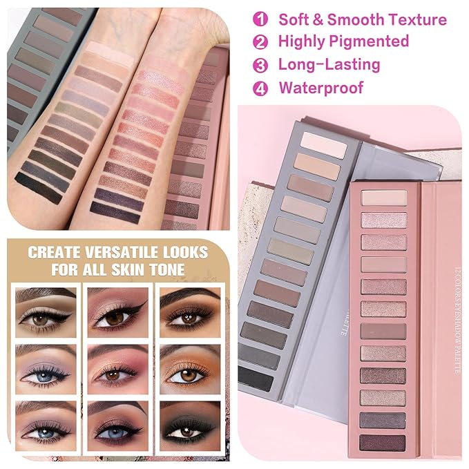 UCANBE All in One Makeup Full Kit for Women, Naked Nude Eyeshadow Palette, Matte Liquid Lipstick, Lipliner, Eyeliner, Mascara, Eyebrow Pencil, Makeup Brush & Sponge, Make Up Gift Set-Velvo Beauty