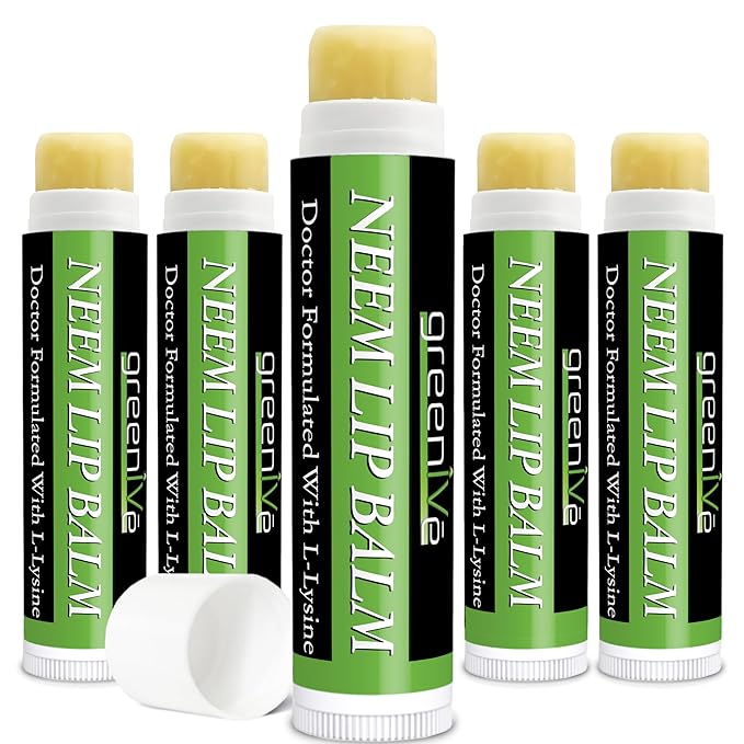 GreenIVe Neem Lip Balm, Vegan Lip Moisturizer with L-Lysine, Soothe and Soften (5)-Velvo Beauty