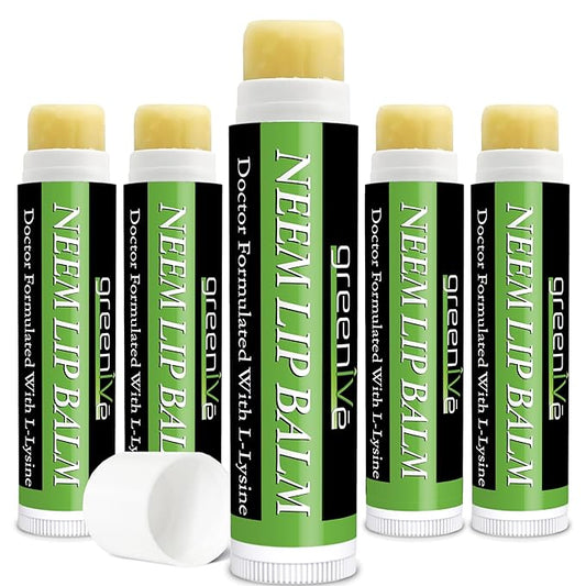 GreenIVe Neem Lip Balm, Vegan Lip Moisturizer with L-Lysine, Soothe and Soften (5)-Velvo Beauty