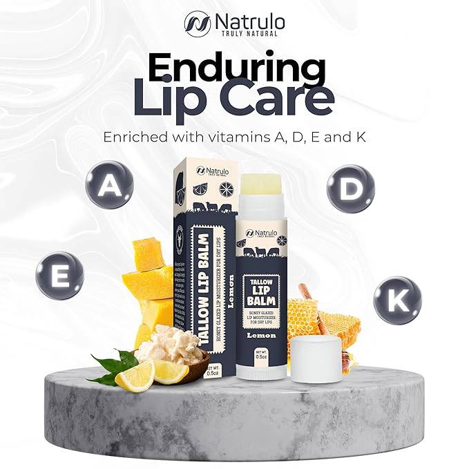 Beef Tallow Lip Balm – Natural Tallow Beeswax Chapstick – Hydrating Moisturizer Grass Fed Bison Tallow Balm Lip Care – Soothes Chapped, Dry Lips, Sensitive Skin – Long Lasting & Vitamin Rich USA-Made-Velvo Beauty