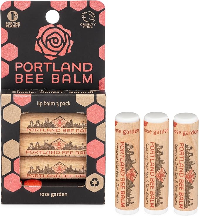Portland Bee Balm All Natural Handmade Beeswax Based Lip Balm, Rose Garden 3 Count-Velvo Beauty