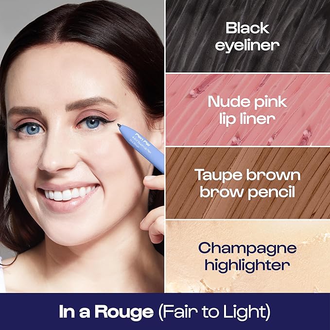 Alleyoop Pen Pal 4-in-1 Makeup Pen - Comes with Eyeliner, Highlighter, Lip Liner, and Eyebrow Pencil - Touch Up On the Go - Cruelty-Free, Vegan (In A Rouge (Light))-Velvo Beauty