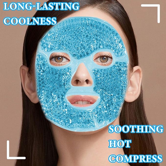 Cold Face Eye Mask Ice Pack for Dark Circles,Puffiness,Face SPA,Headaches,Pressure,Cooling Face Masks for Women Sleeping,Migraines Relief,Skin Care Gel Beads Hot Cold Use Ice Facial Mask-Velvo Beauty