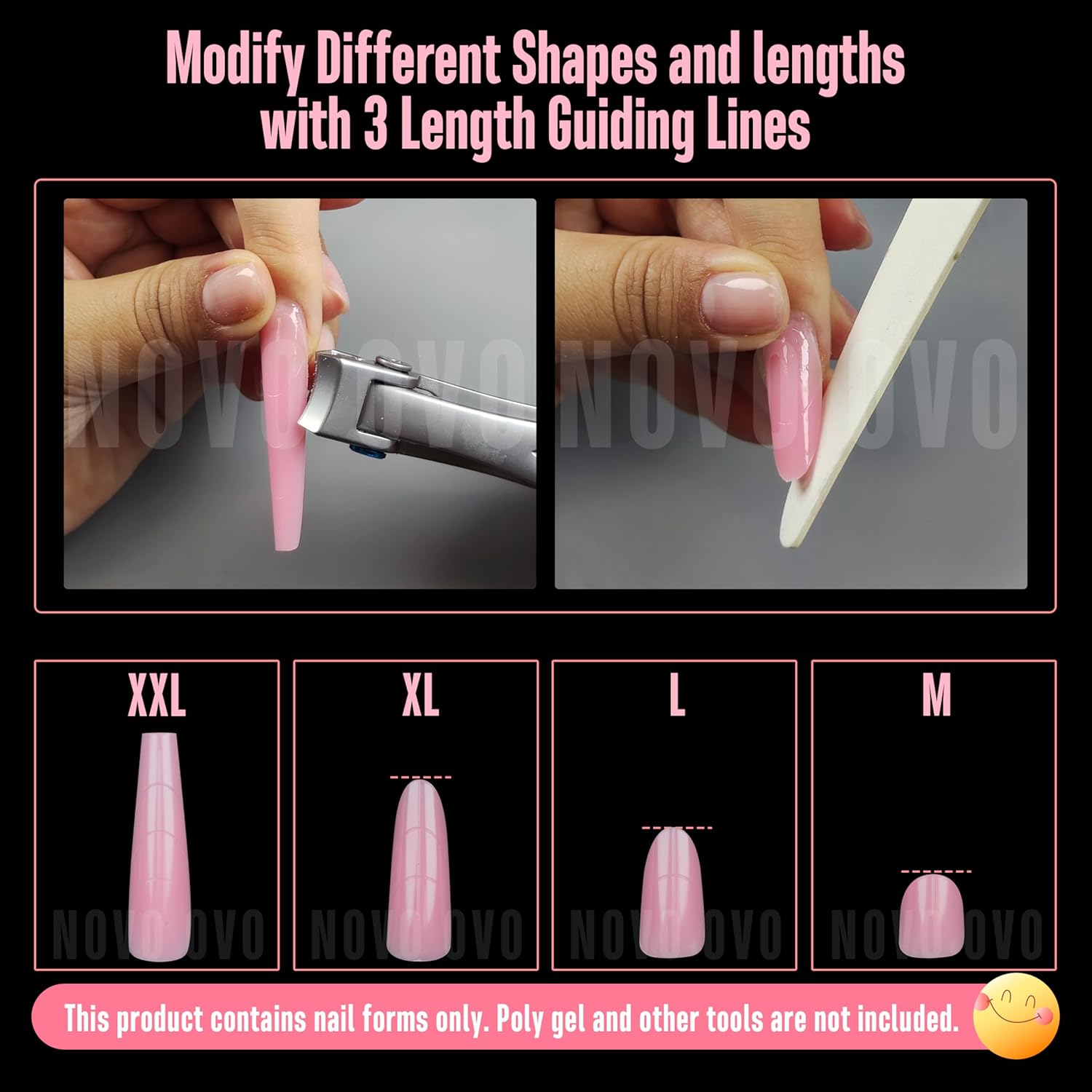 Tapered Square (Natural not Sculpted) Nail Dual Forms for Poly Gel Extension with Guiding Line Inside, XL XXL Reusable Full Cover Acrylic Builder Hard Gel Polygel Molds x 15 sizes 150 Pcs-Velvo Beauty