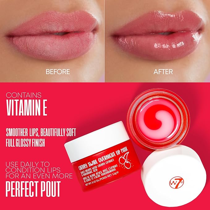 W7 Sweet Dreams Overnight Cherry Swirl Lip Mask - Cherry Extract & Hyaluronic Acid - For Hydrated, Full Looking & Irresistible Lips-Velvo Beauty