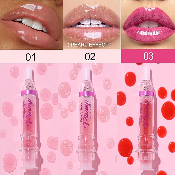 3 Colors Lip Plumping Booster, Spicy Lip Plumper Gloss Lip Oil, Ultra-Hydrating & Nourishing Glossy Finish Fuller Natural Lip Gloss, Plump & Pout Lip Plumper for Women Girls, Set #01,02,03-Velvo Beauty