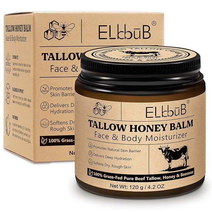 Whipped Tallow Cream for Face & Body - 100% Grass-Fed Beef Tallow, Natural Honey & Beeswax Moisturizer, Deep Hydration & Nourishment, Oil-Free & Unscented, Fast Absorbing-Velvo Beauty