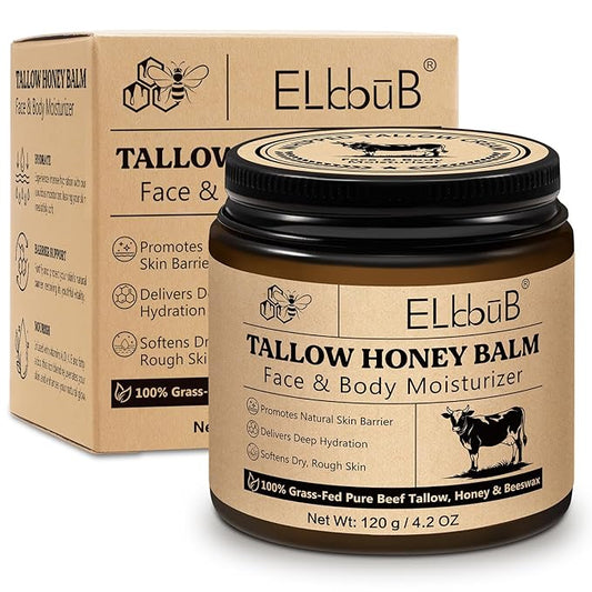 Whipped Tallow Cream for Face & Body - 100% Grass-Fed Beef Tallow, Natural Honey & Beeswax Moisturizer, Deep Hydration & Nourishment, Oil-Free & Unscented, Fast Absorbing-Velvo Beauty