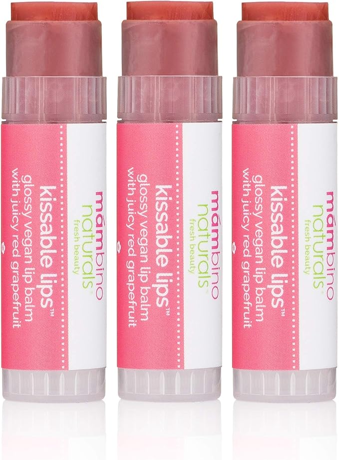 Mambino Organics Kissable Lips Glossy Vegan Lip Balm, Juicy Red Grapefruit, 7 G, 3 Pack-Velvo Beauty
