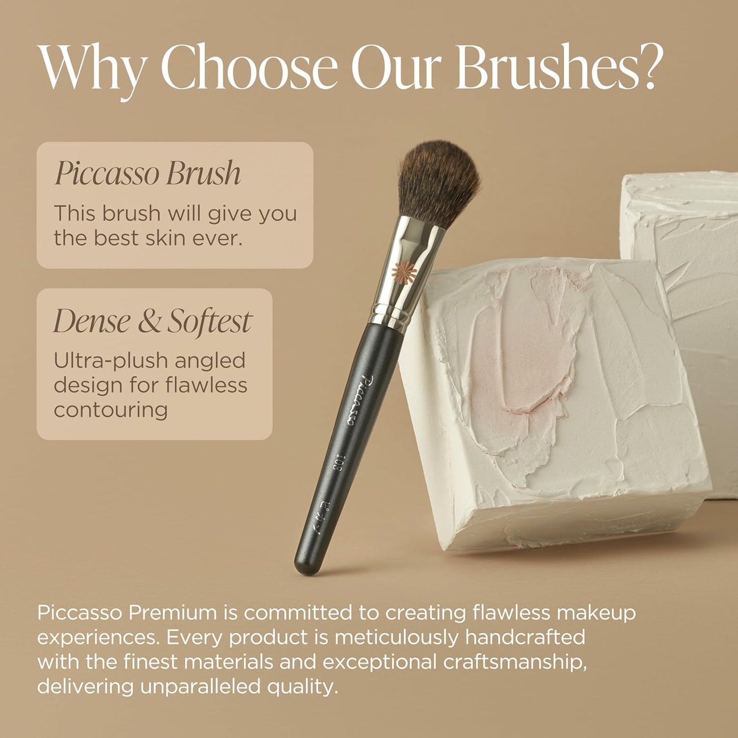 Piccasso 108 Blusher Brush – Soft Gray Squirrel Hair for Smooth and Natural Cheek Makeup, Fluffy Powder Applicator with Excellent Color Payoff, Small Face Brush for Daily Use, Professional Beauty-Velvo Beauty