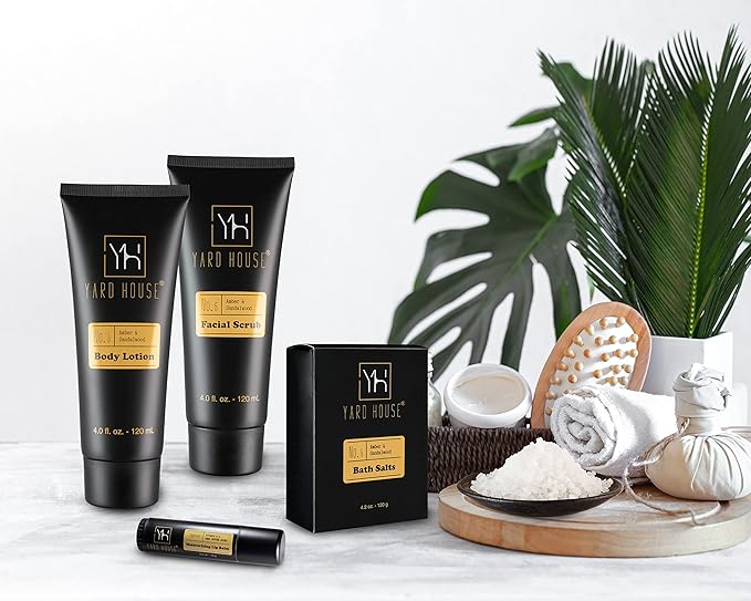 Bath and Body Gift Set for Men - Sandalwood Amber - Birthday, Christmas, Fathers Day Gifts From Wife Daughter Son for Husband, Dad - Relax Spa Kit w. Full Size Items in Deluxe Toiletry Bag-Velvo Beauty
