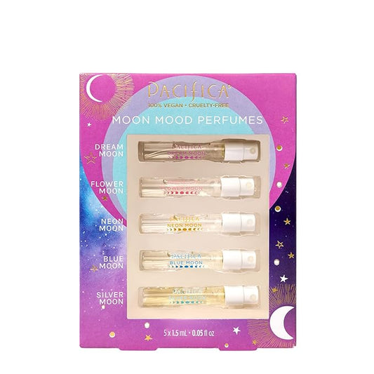 Pacifica Beauty Mood Moons Spray Perfume Set, Fragrances, Travel Perfume, Dream Moon, Flower Moon, Neon Moon, Blue Moon, Silver, Moon, Clean Perfume, Mini Perfume, Vegan, 0.05 fl oz Each (Set of 5)-Velvo Beauty