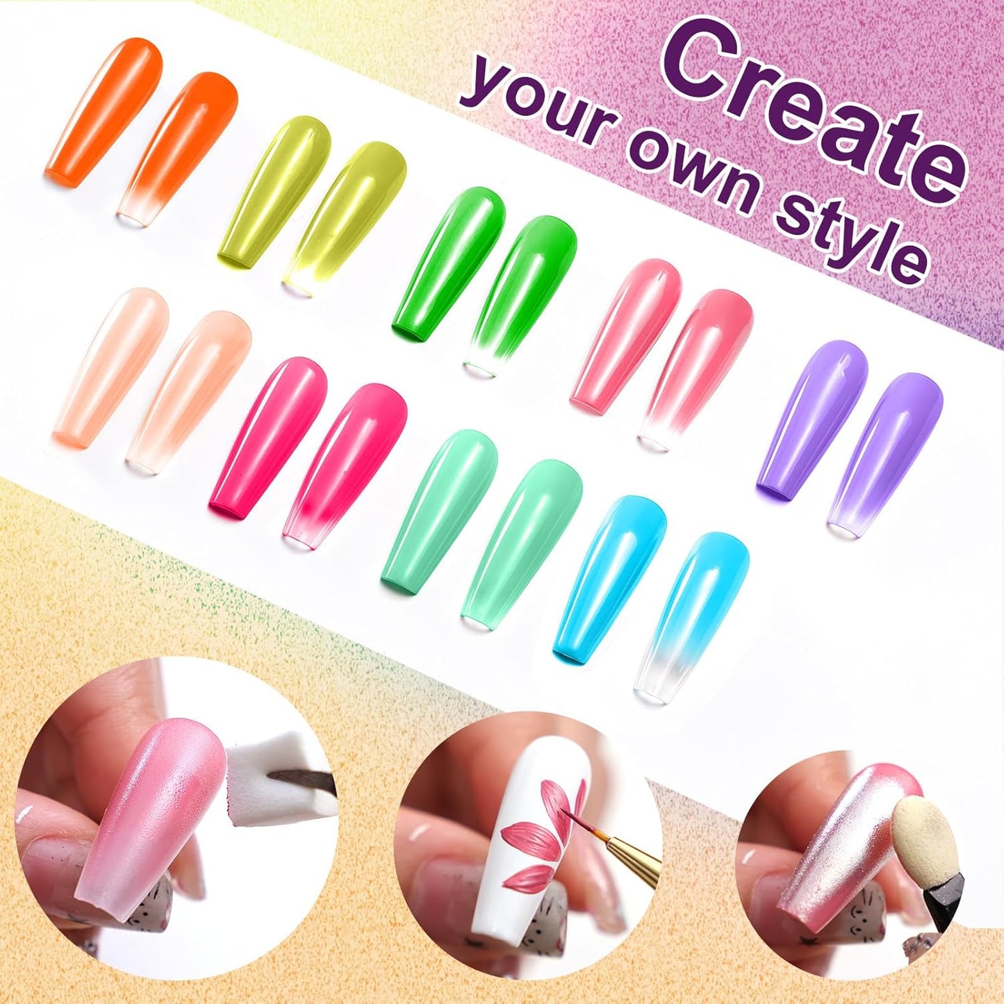 Gradient Painting Gel, 9 Neon Colors Ombre Gel Nail Polish Light Rainbow Hot Pink Blue Green for Pigment Pat Nails Aura Nails, French Manicure DIY Nail Art Rainbow Candy Set-Velvo Beauty
