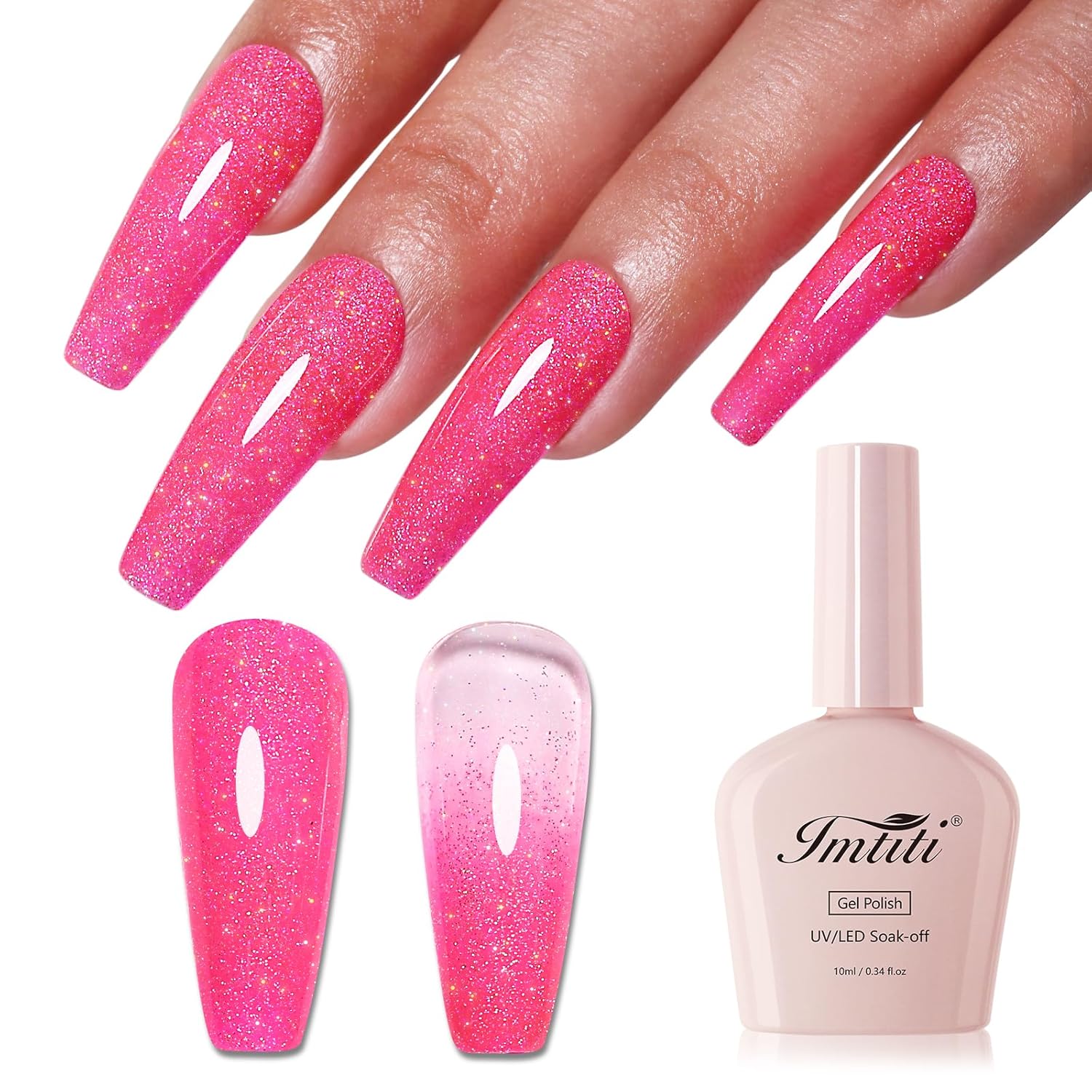 Imtiti Glitter Gel Nail Polish, Rose Pink Iridescent Glitter Nail Gel Polish Diamond Shimmer Sparkle Soak Off UV LED Spring Summer Manicure 10ML-Velvo Beauty