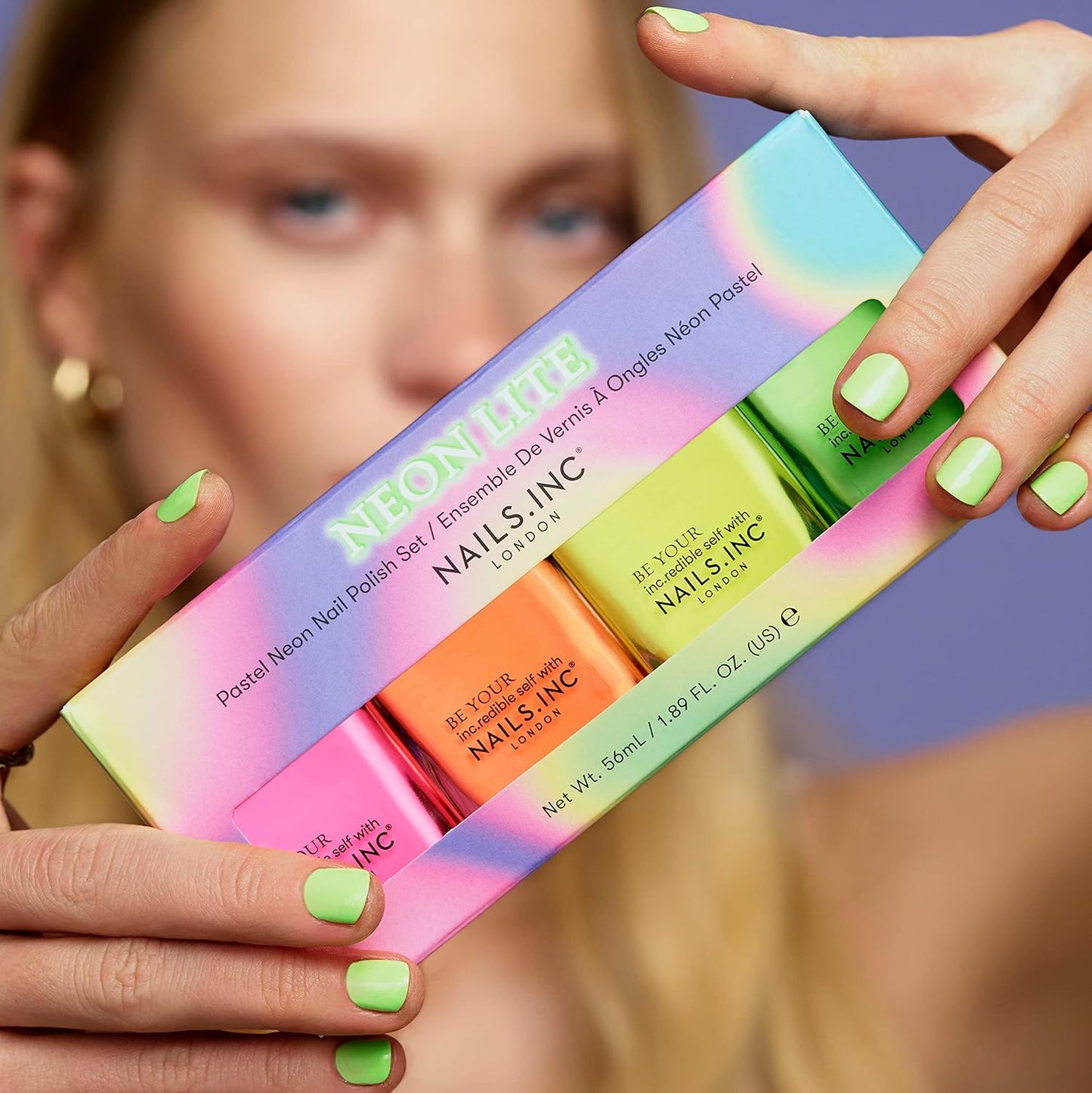 Nails Inc Neon Lite Nail Polish Quad, Neon Glow Enhancing Shades, Fast Drying, Long Lasting, Chip Resistant, Air Dry Manicure,Vegan, Cruelty Free, 4 Piece Set-Velvo Beauty