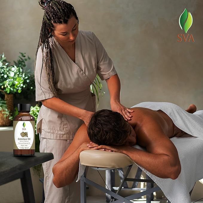 SVA Calamus Essential Oil – 1 Fl Oz – 100% Natural Calamus Oil - for Diffuser, Hair Care, Face, Skin Care, Aromatherapy, Scalp and Body Massage, Soap and Candle Making – with Dropper-Velvo Beauty