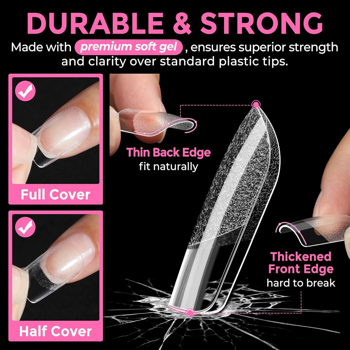 UNA GELLA Short Square Gel Nail Tips 216pcs Short Square Press on Nails Pre-shape Fake Nails for Full Cover Acrylic Nails False Nails For Nail Extension Home DIY Nail Salon 12 Sizes Gelly Tips-Velvo Beauty