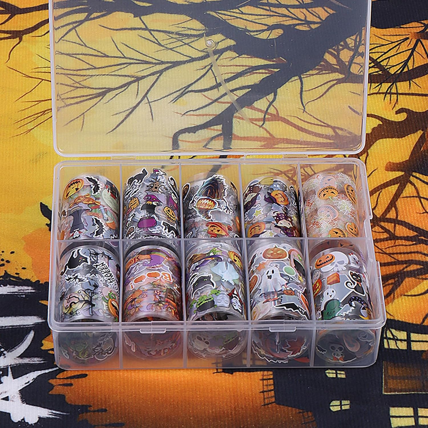 Halloween Nail Art Stickers Decals Pumpkin Ghost Skull Design Nail Accessories for Women and Girls Nail Decorations 10 Sheets Stickers for Halloween Party Decor-Velvo Beauty