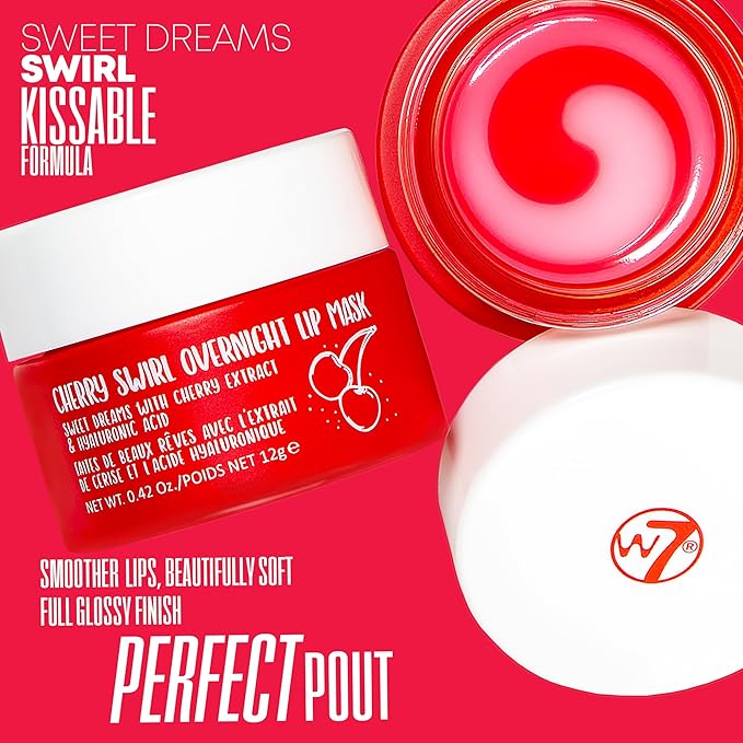 W7 Sweet Dreams Overnight Cherry Swirl Lip Mask - Cherry Extract & Hyaluronic Acid - For Hydrated, Full Looking & Irresistible Lips-Velvo Beauty