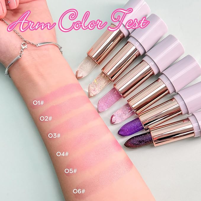 Purple Shimmer Lipstick,Ph Mood Magic Color Changing Lip Balm Plumping Glimmer Glow Lipstick Hydrating Lip Glow Oil Lasting Tinted Lip Balm Moisturizing Lips Care Temperature Jelly Lipstick(5#)-Velvo Beauty