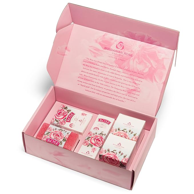 Bulgarian Rose Moisturizing Daily Regimen 5 Piece Gift Set - Rose Day Cream, Rose Night Cream, Exfoliating Face Mask, Rose Soap, Rose Soap Sponge-Velvo Beauty
