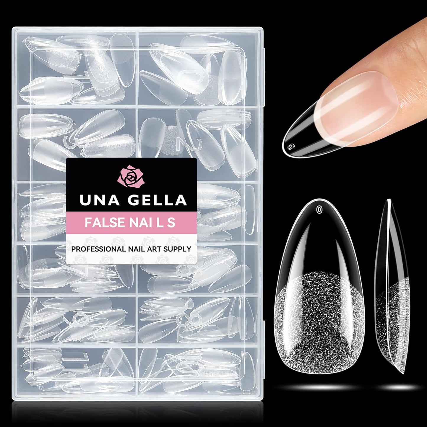 UNA GELLA Almond Nail Tips 216pcs Medium Almond Press on Nails Pre-shape Gel Fake Nails for Full Cover Acrylic French False Nails For Nail Extension, DIY Salon 12 Sizes Gelly Tips-Velvo Beauty