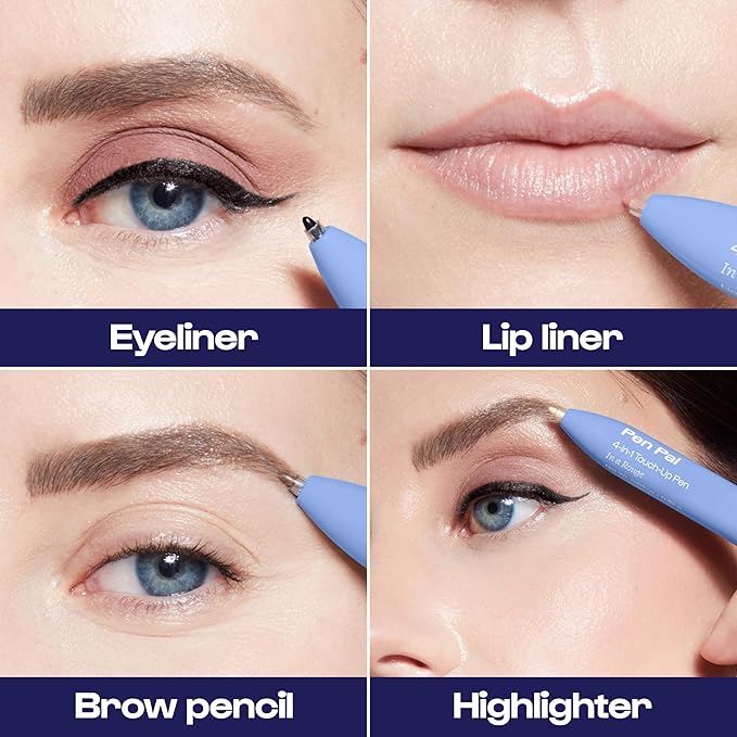 Alleyoop Pen Pal 4-in-1 Makeup Pen - Comes with Eyeliner, Highlighter, Lip Liner, and Eyebrow Pencil - Touch Up On the Go - Cruelty-Free, Vegan (In A Rouge (Light))-Velvo Beauty