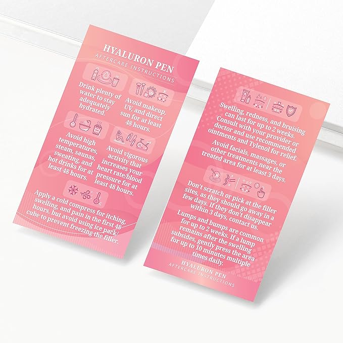 100 Pack - Premium Hyaluron Pen Lip Filler Aftercare Instructions Card 2 x 3.5" Accessories Supplies Kit Care - HP01A100_N-Velvo Beauty