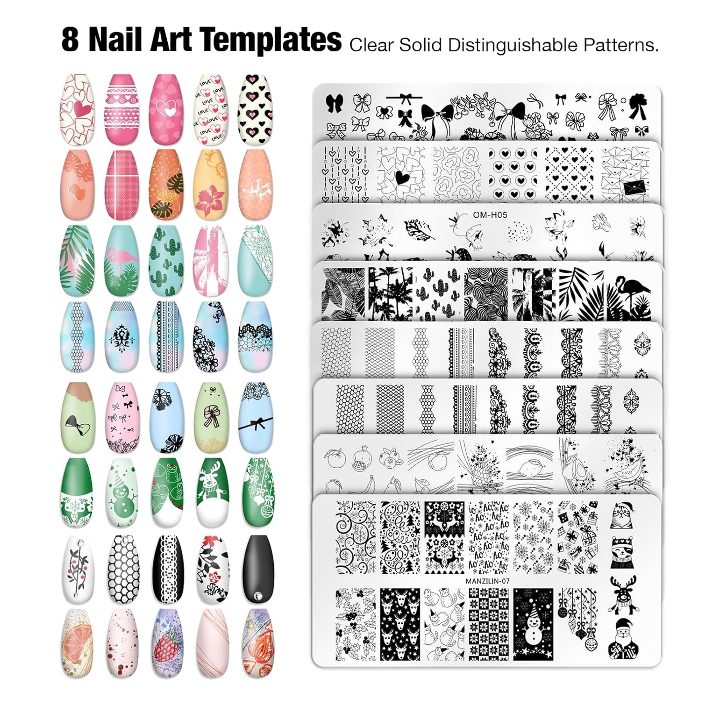 14PCS Nail Art Stamper Clear Silicone Nails Stamping Jelly with Scraper Transparent Visible Body DIY Manicure Nail Art Tool P-Velvo Beauty