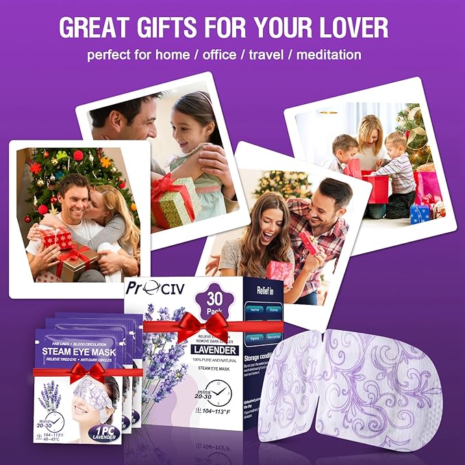 30 Packs Lavender Steam Eye Mask - Heated Eye Mask for Dark Circles and Puffiness Warm Eye Mask for Dry Eye Mask Relief Eye Fatigue Headache Hot Sleep Eye Mask for Disposable Moist Heat Eye Compress-Velvo Beauty