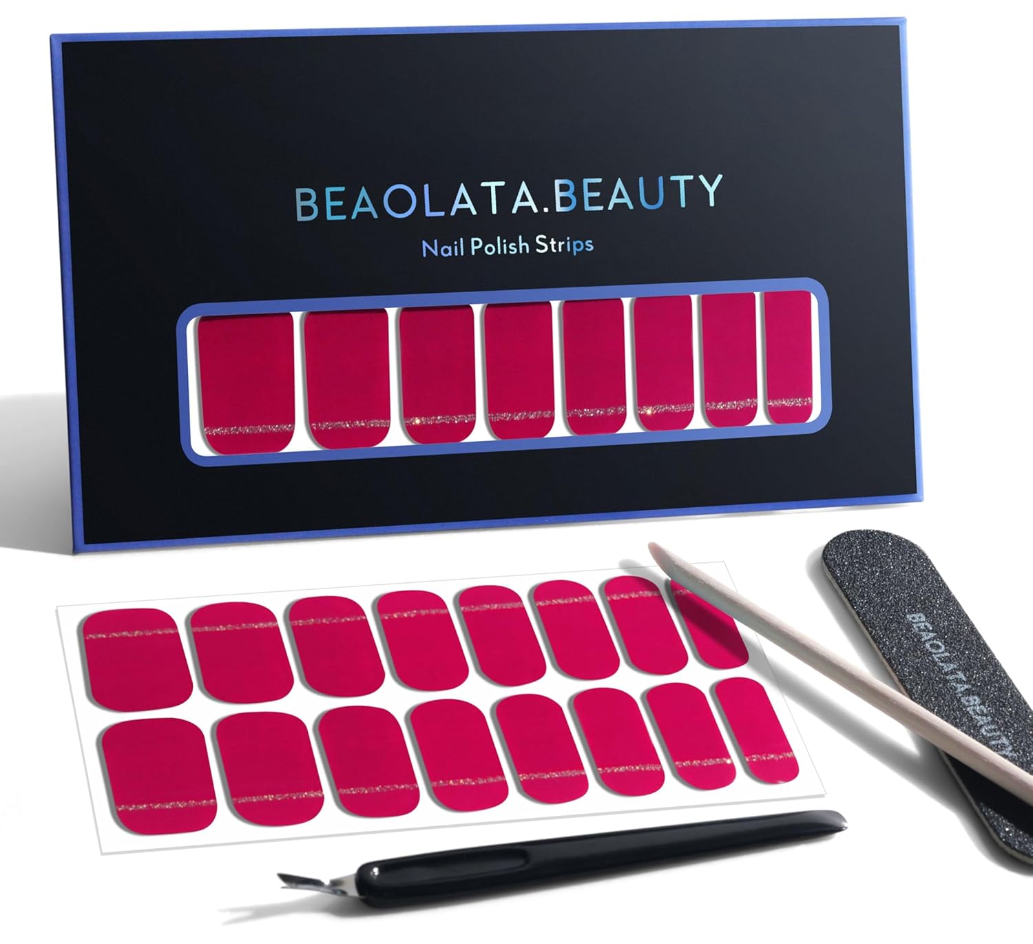 Nail Polish Strips, 32PCS Salon Quality Wraps, Long Lasting Gel Nail Stickers for Women Easy Apply& Remove (Berry Rhapsody Dark Red)-Velvo Beauty