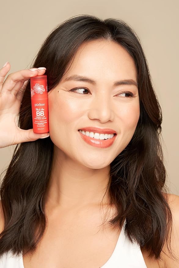 pürlisse Blush Glow Lip and Cheek Tint - Blush Stick for Cheeks and Lips with Vitamin E & Hyaluronic Acid - Hydrating & Buildable 2-in-1 Cream Blush Stick - Summer Coral ( .28 oz)-Velvo Beauty