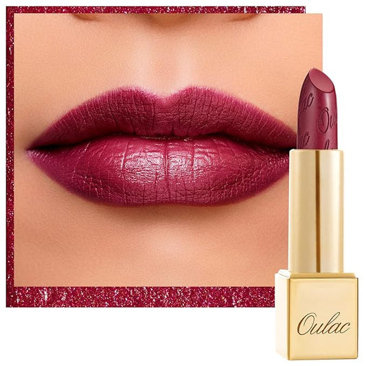 Oulac Wine Red Lipstick for Women with Metallic 3D Shine Lightweight Hydrating Formula, High Impact Lip Color, Vegan Beauty, Full Coverage Lip Makeup, Christmas Gifts for Women, One Last Kiss (14)-Velvo Beauty